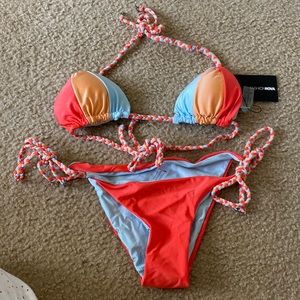Fashion Nova Braided Orange and Blue  2 piece Bikini